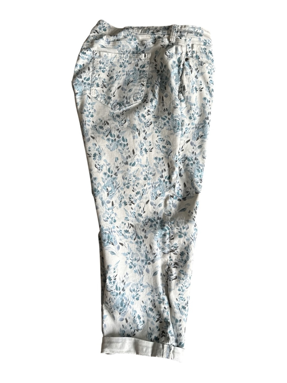 NYDJ Lift Tuck Denim Jeans Capri Women Plus 18W Blue White Floral Stretch Cuff - Picture 6 of 15